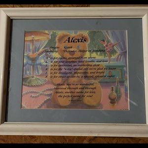 Framed name picture with meaning “Alexis”